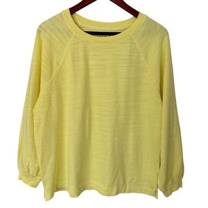 LOFT Womens Yellow Crew Neck Textured Knit Top‎ Size Medium NWT